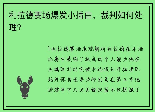 利拉德赛场爆发小插曲，裁判如何处理？